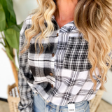 Black/White Contrast Plaid Button Up Top