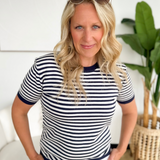 Navy/Ivory Striped 1/2 Sleeve Knit Top