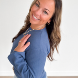Blue Textured Long Sleeve Top