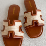 Woven Straw-Textured Slip On Sandals (2 Colors)