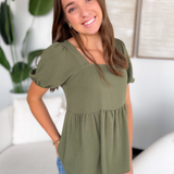 Cleo Olive Babydoll Puff Short Sleeve