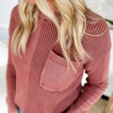 Washed Textured Rust Crewneck Sweater