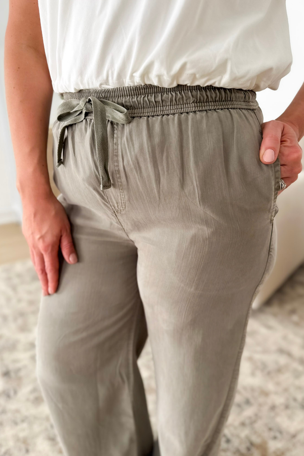 Sage Drawstring Wide Leg Pants