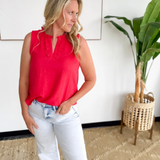 Red Ruffle Detail Sleeveless Top