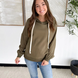 Olive Hooded Pullover with Drawstrings