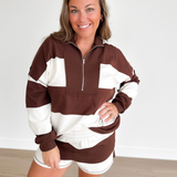 Brown Striped 1/2 Zip Top