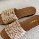 Neutral Slide On Raffia Sandals