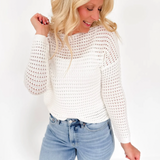 Wide Crew Neck Crochet Ivory Sweater