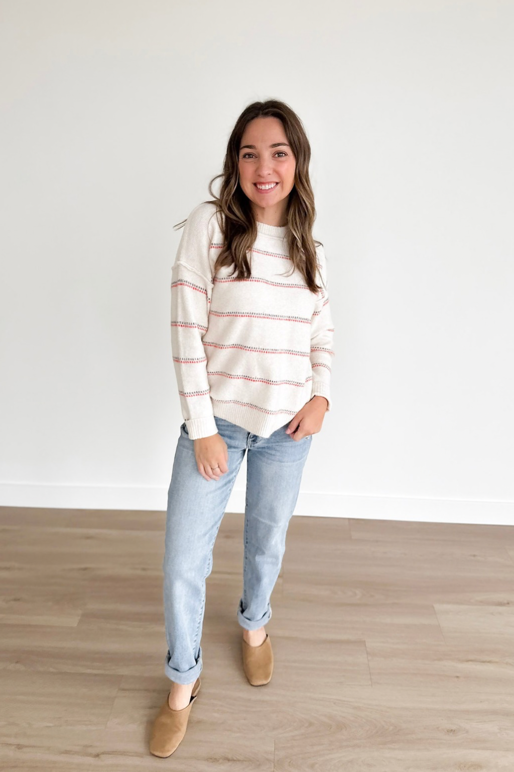Oatmeal Knit Orange/Grey Stripe Sweater