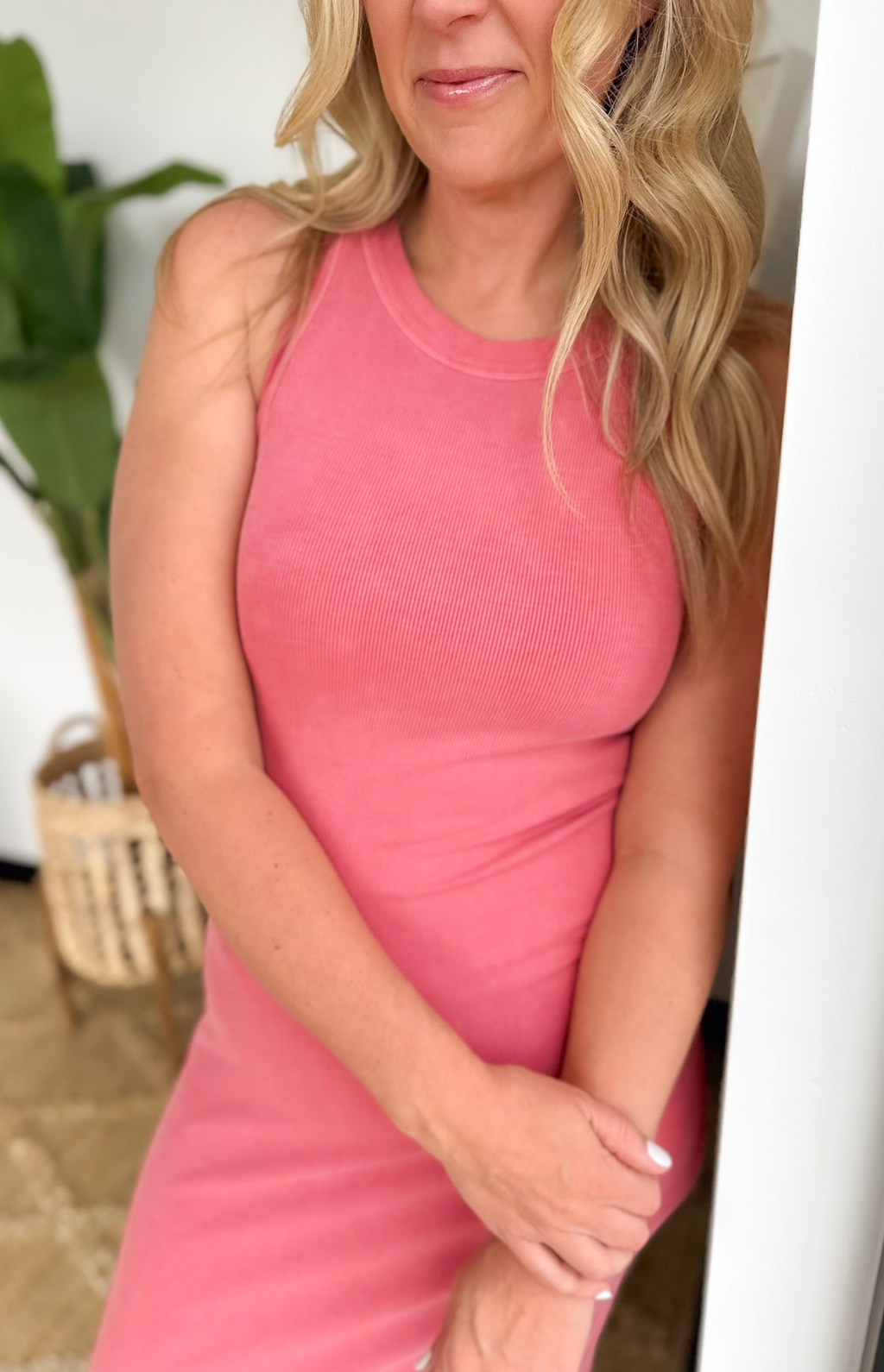 Dusty Rose Ribbed Midi Tank Dress Large