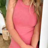 Dusty Rose Ribbed Midi Tank Dress
