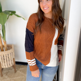 Color Block Cable Knit Sweater