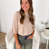 Beige - 1/4 Sleeve Soft Knit Top