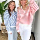 1/2 Zip Knit Stripes Pullover (2 Colors)