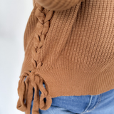 Brown Knit Sweater with Braided Detail