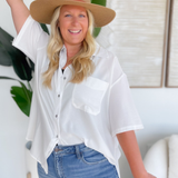 Annie Button Front White Shirt-Curvy