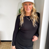 Black Essential Ribbed Long Sleeve Top