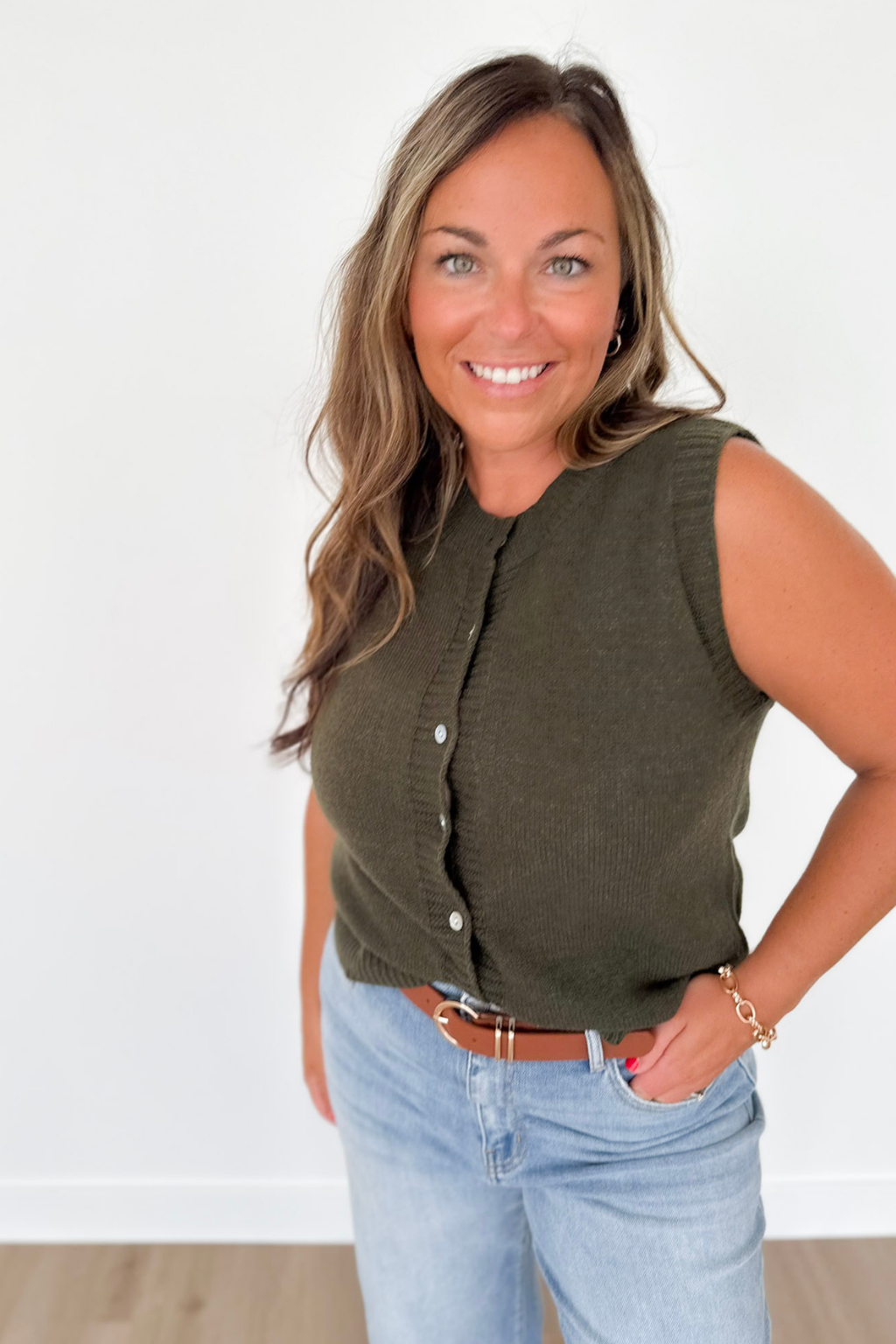 Forest Green Sleeveless Sweater Cardigan