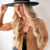 Camel Suede Front Tie Vest