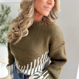 Olive Knit Cream Pattern Sweater