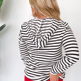 Skylar Black and White Striped Hooded Pullover