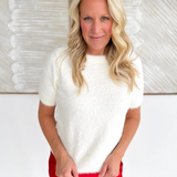 Fluffy Short Sleeve Cream Sweater
