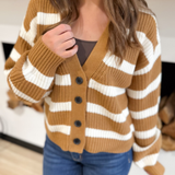 Tan/Cream Striped Knit Button Cardigan