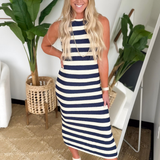 Navy & Beige Stripe Tank Dress
