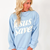 Jesus Saves Baby Blue Mock Neck Sweatshirt