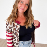 Leopard/Striped Sleeve Button Down Cardigan