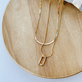 Two Layer Necklace with Rectangle Pendent