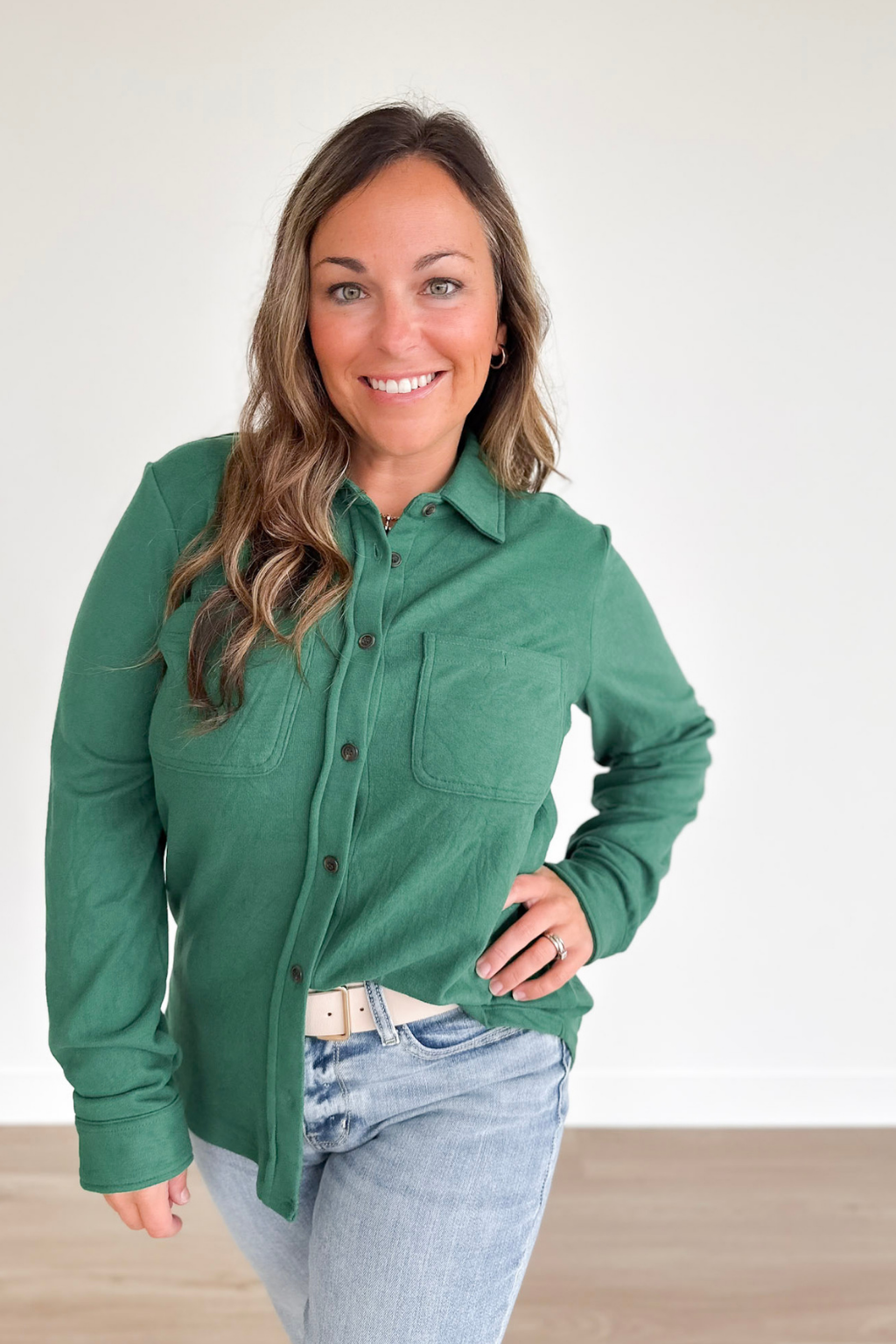 Green Super Soft Button Up Top