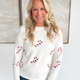 Candy Cane Sequin Ivory Sweater