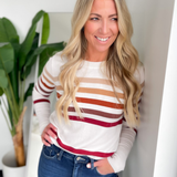 Jenna Multi Striped Long Sleeve White Top