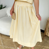 Yellow/Ivory Striped Smocked Midi Skirt