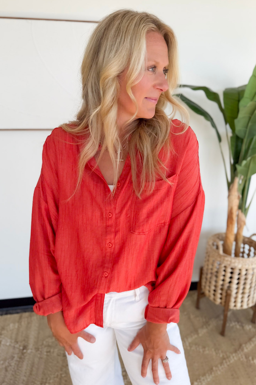 Scarlet Soft Linen Button Down Shirt