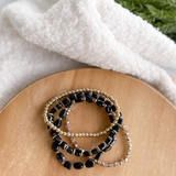 4 Stack Glass Beaded Bracelet Set-Black