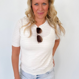 Pointelle Off White Short Sleeve Top