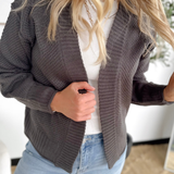 Charcoal Textured Knit Open Cardigan