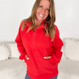 Red 1/2 Zip Funnel Neck Pullover