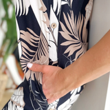 Black Leaf Pattern Wide Leg Cami Jumpsuit