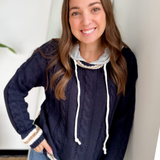 Navy Knit Sweater Top with Hoodie