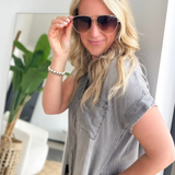 Dark Denim Short Sleeve Shirt Midi Dress
