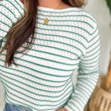 Crochet Green Striped Wide Neck Top