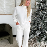 Mock Neck Relaxed Long Sleeve Pullover-White