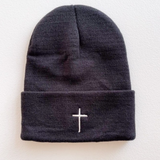 Embroidered Cross Knit Beanie