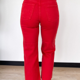 Hailey Wide Leg Just Black Denim Red Jeans