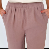 Mocha Elastic Waist Wide Legs Pants