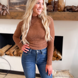 Amber Textured Brown Long Sleeve Top