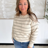 Taupe Knit Sprinkled Thin Striped Top